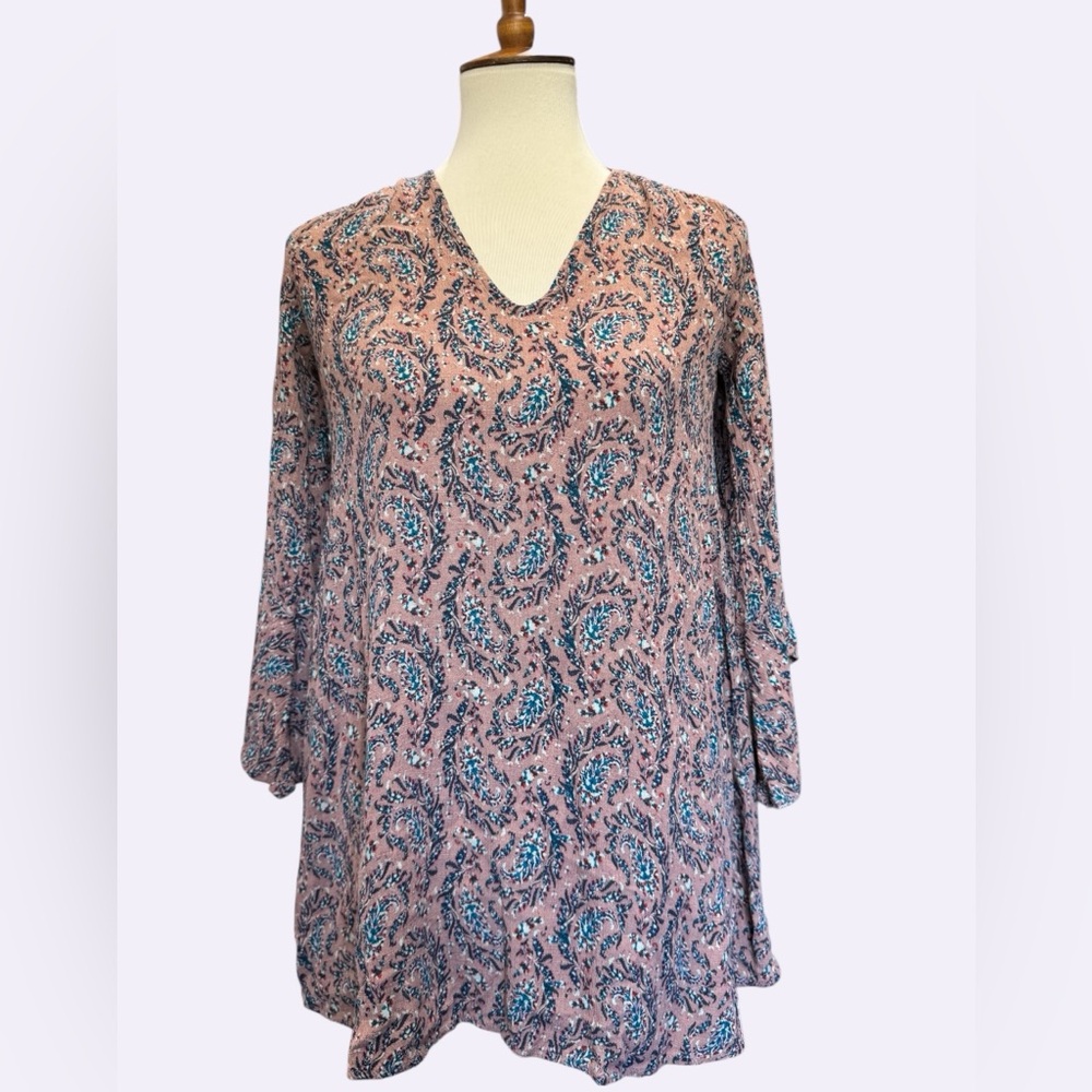 Lush Paisley Print Tunic in Dusty Pink with Teal Accents #210